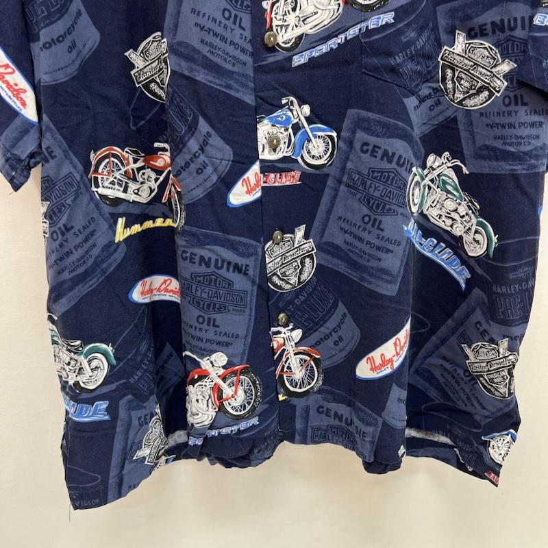 ハーレーダビッドソン Harley-Davidson シャツ、ブラウス 半袖 ハワイ製 モーターサイクル バイク アロハシャツ ビンテージ XXL 紺 / ネイビー / navy メンズ USED 古着 中古 50160057