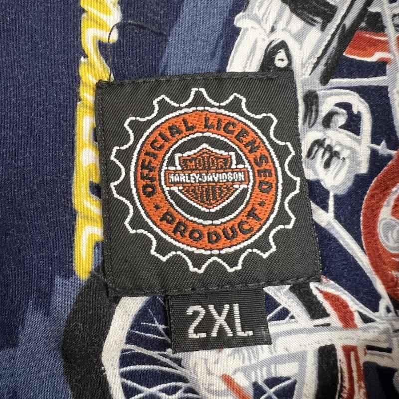 ハーレーダビッドソン Harley-Davidson シャツ、ブラウス 半袖 ハワイ製 モーターサイクル バイク アロハシャツ ビンテージ XXL 紺 / ネイビー / navy メンズ USED 古着 中古 50160057