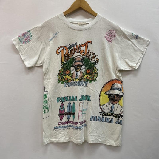 ヴィンテージ VINTAGE Tシャツ 半袖 80s 90s USA製 Panama Jack パナマジャック グラフィック プリント Tシャツ one 総柄 X キャラクター 白 / ホワイト / white メンズ USED 古着 中古 50160130