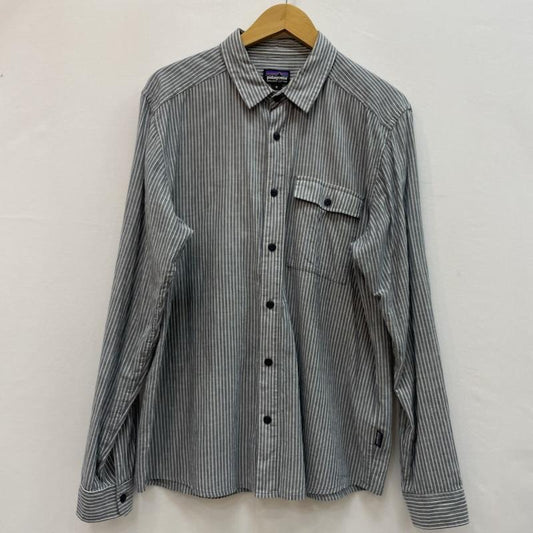 パタゴニア patagonia シャツ、ブラウス 長袖 オーガニックコットン 長袖 ストライプ シャツ M ストライプ 灰 / グレー / gray X 白 / ホワイト / white メンズ USED 古着 中古 50160132