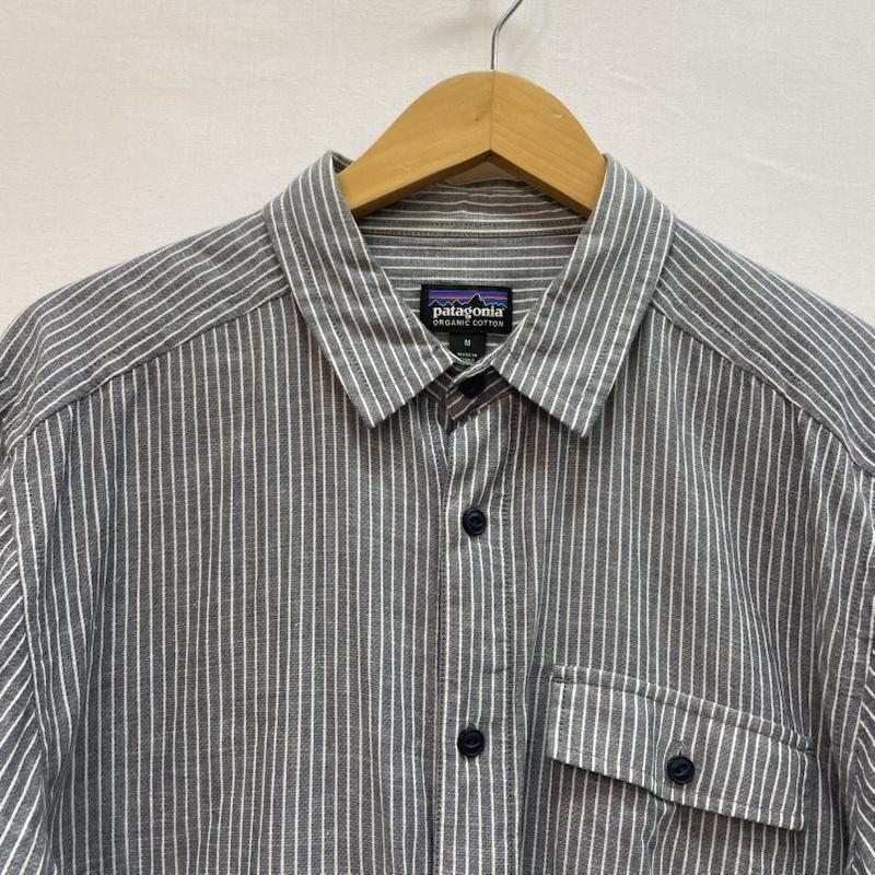 パタゴニア patagonia シャツ、ブラウス 長袖 オーガニックコットン 長袖 ストライプ シャツ M ストライプ 灰 / グレー / gray X 白 / ホワイト / white メンズ USED 古着 中古 50160132