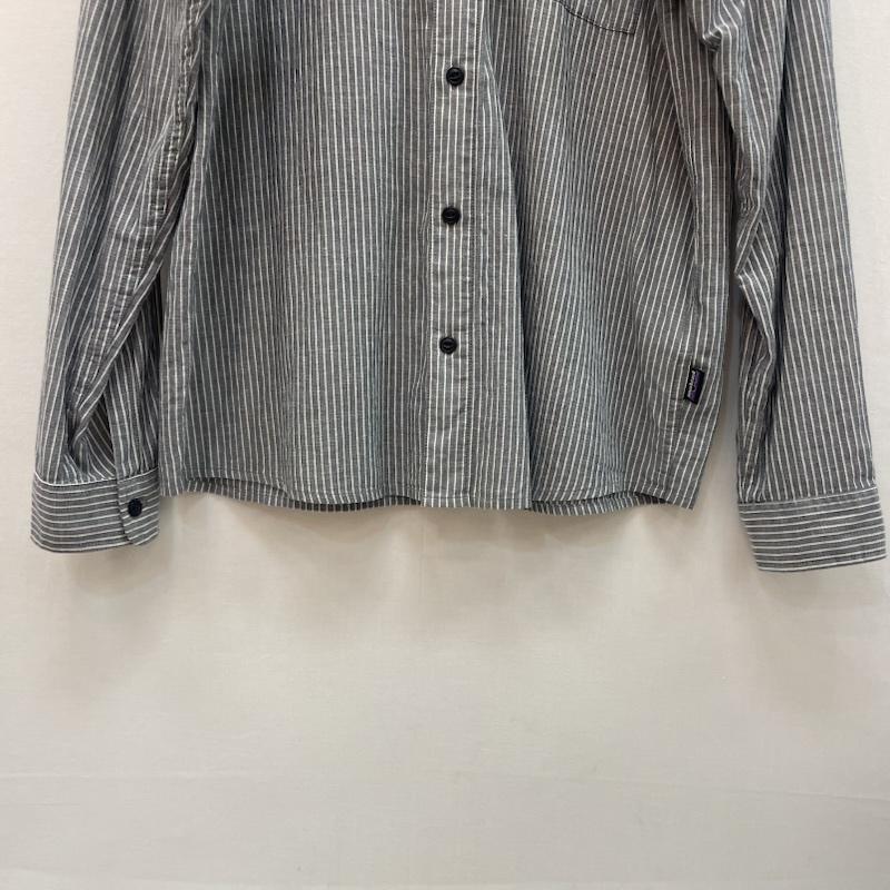 パタゴニア patagonia シャツ、ブラウス 長袖 オーガニックコットン 長袖 ストライプ シャツ M ストライプ 灰 / グレー / gray X 白 / ホワイト / white メンズ USED 古着 中古 50160132