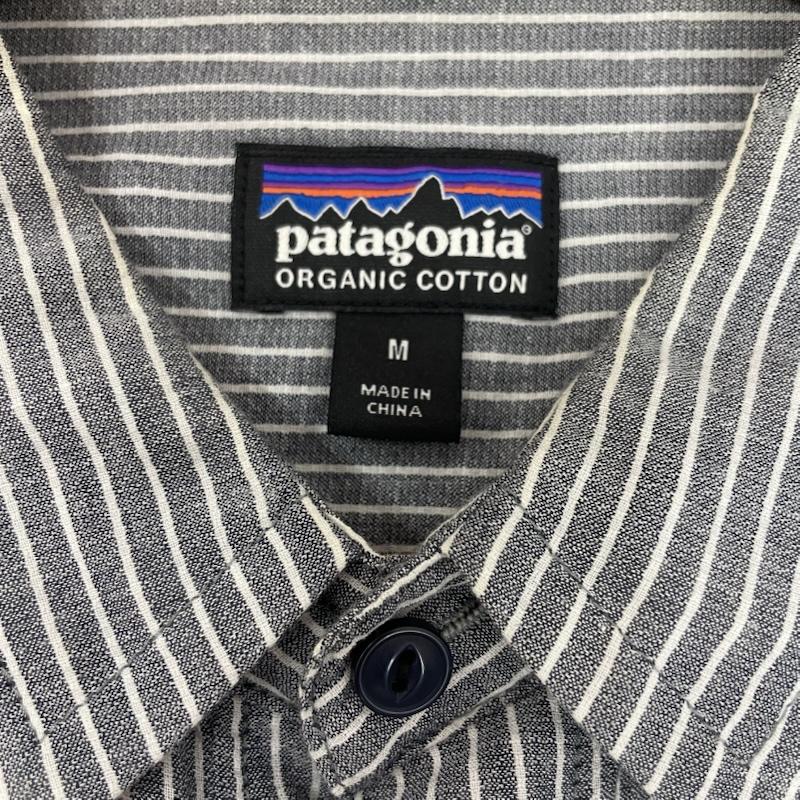 パタゴニア patagonia シャツ、ブラウス 長袖 オーガニックコットン 長袖 ストライプ シャツ M ストライプ 灰 / グレー / gray X 白 / ホワイト / white メンズ USED 古着 中古 50160132