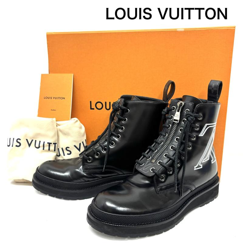ルイヴィトン LOUIS VUITTON ブーツ 一般 アイスライン アンクルブーツ モノグラム LVサイドプリント US：5.5 黒 / ブラック / black メンズ USED 古着 中古 50160139