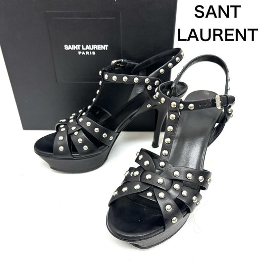 サンローランパリ SAINT LAURENT PARIS パンプス パンプス ブラックレザー スタッズ トリビュート プラットフォーム サンダル ヒール サイズ 38 - 黒 / ブラック / black レディース USED 古着 中古 50160141