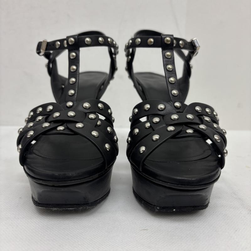 サンローランパリ SAINT LAURENT PARIS パンプス パンプス ブラックレザー スタッズ トリビュート プラットフォーム サンダル ヒール サイズ 38 - 黒 / ブラック / black レディース USED 古着 中古 50160141