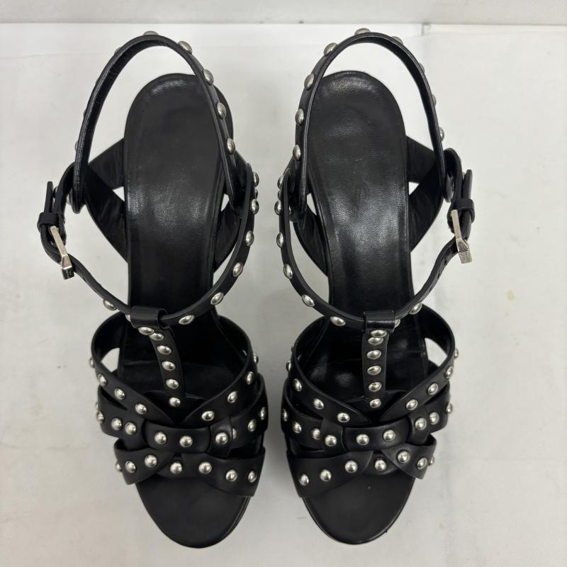 サンローランパリ SAINT LAURENT PARIS パンプス パンプス ブラックレザー スタッズ トリビュート プラットフォーム サンダル ヒール サイズ 38 - 黒 / ブラック / black レディース USED 古着 中古 50160141