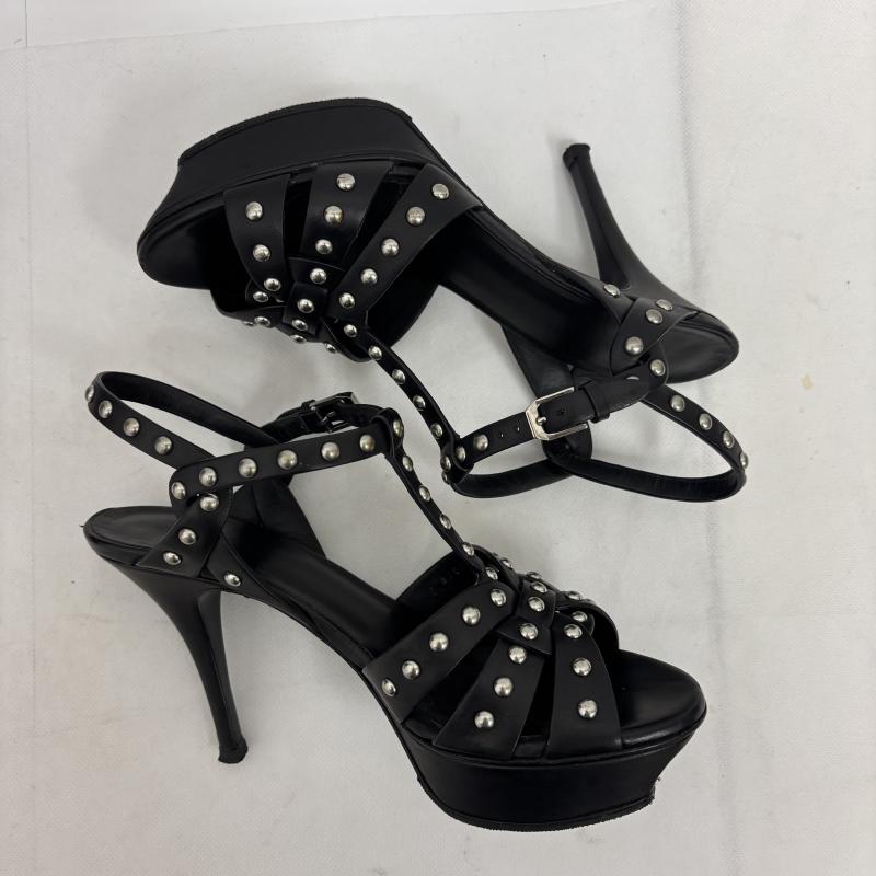 サンローランパリ SAINT LAURENT PARIS パンプス パンプス ブラックレザー スタッズ トリビュート プラットフォーム サンダル ヒール サイズ 38 - 黒 / ブラック / black レディース USED 古着 中古 50160141