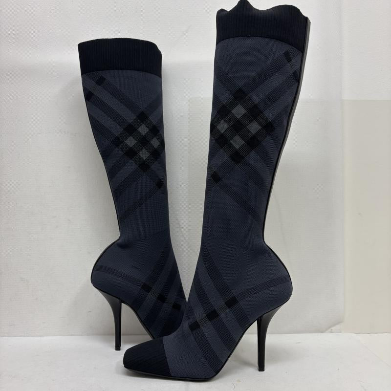 バーバリーロンドン Burberry London ブーツ ニーハイブーツ ニットチェック ソックスブーツ サイズ 38 UK：5 灰 / グレー / gray レディース USED 古着 中古 50160144