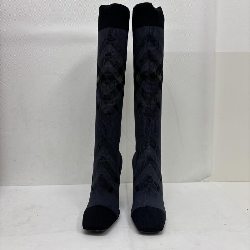 バーバリーロンドン Burberry London ブーツ ニーハイブーツ ニットチェック ソックスブーツ サイズ 38 UK：5 灰 / グレー / gray レディース USED 古着 中古 50160144