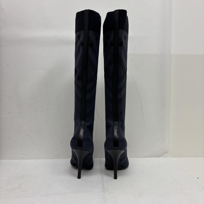 バーバリーロンドン Burberry London ブーツ ニーハイブーツ ニットチェック ソックスブーツ サイズ 38 UK：5 灰 / グレー / gray レディース USED 古着 中古 50160144