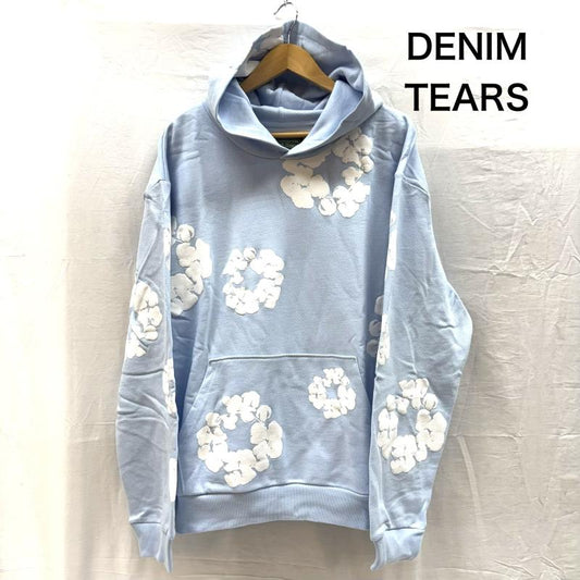 デニムティアーズ DENIM TEARS パーカー 長袖 Cotton Wreath Hoodie フラワー プリント スウェット プルオーバー パーカ L 水色 / ライトブルー / メンズ USED 古着 中古 50160174
