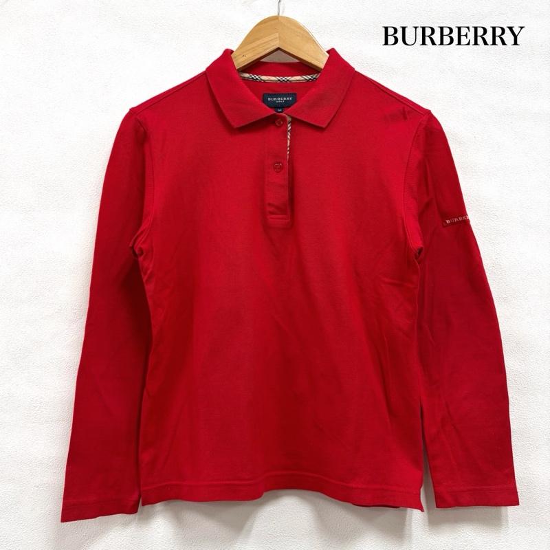 バーバリー BURBERRY ポロシャツ 長袖 GOLF ゴルフ 長袖 ポロシャツ ノバチェック ロゴ 刺繍 M ロゴ、文字 X 刺繍 赤 / レッド / red レディース USED 古着 中古 50160201