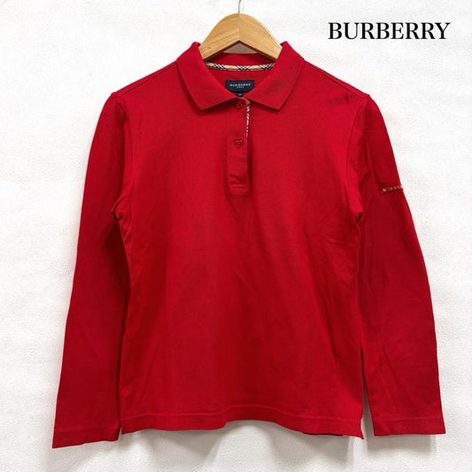 バーバリー BURBERRY ポロシャツ 長袖 GOLF ゴルフ 長袖 ポロシャツ ノバチェック ロゴ 刺繍 M ロゴ、文字 X 刺繍 赤 / レッド / red レディース USED 古着 中古 50160201