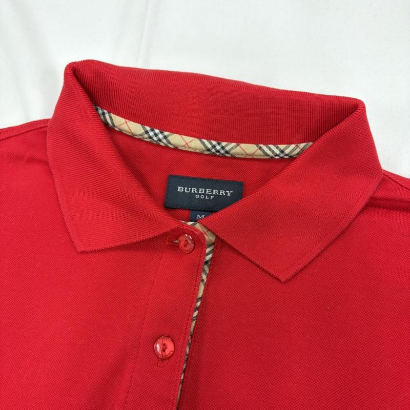 バーバリー BURBERRY ポロシャツ 長袖 GOLF ゴルフ 長袖 ポロシャツ ノバチェック ロゴ 刺繍 M ロゴ、文字 X 刺繍 赤 / レッド / red レディース USED 古着 中古 50160201