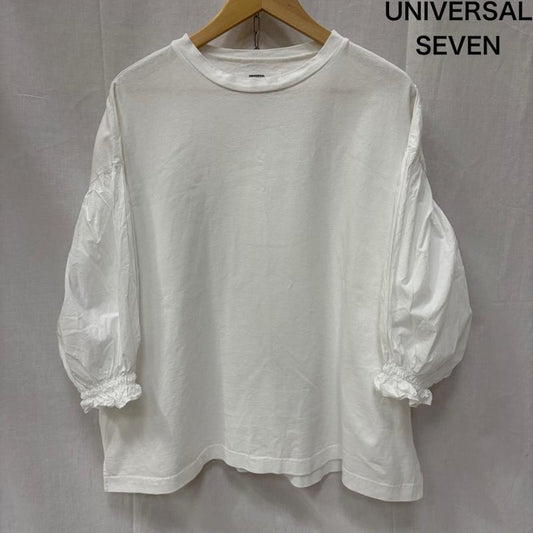 ユニウ゛ァーサルティシュ UNIVERSAL TISSU シャツ、ブラウス 七分袖 UNIVERSAL SEVEN USAコットンコンボスリーブプルオーバ white 日本製 コットンブラウス - 無地 白 / ホワイト / white レディース USED 古着 中古 50160262