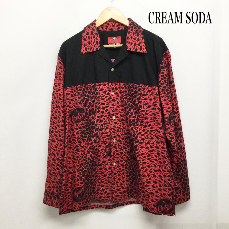 クリームソーダ CREAMSODA シャツ、ブラウス 長袖 CREAM SODA クリームソーダ ヒョウ柄切り替えしシャツ XL ヒョウ柄・レオパード柄 赤 / レッド / red X 黒 / ブラック / black メンズ USED 古着 中古 50160299