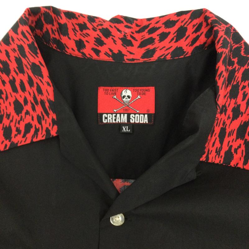 クリームソーダ CREAMSODA シャツ、ブラウス 長袖 CREAM SODA クリームソーダ ヒョウ柄切り替えしシャツ XL ヒョウ柄・レオパード柄 赤 / レッド / red X 黒 / ブラック / black メンズ USED 古着 中古 50160299