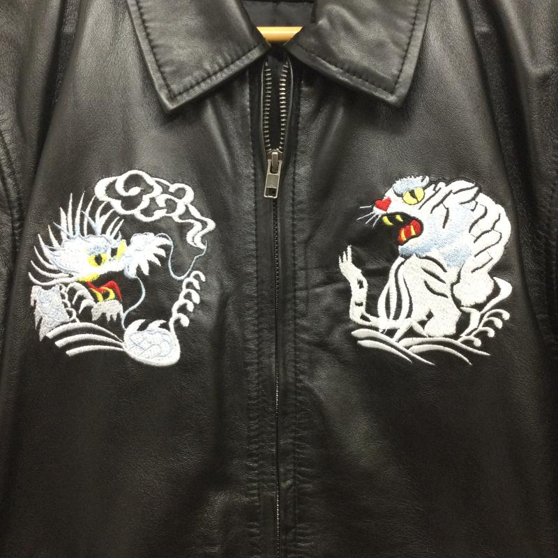 リューグーレザーズ Liugoo Leathers ジャケット、上着 レザージャケット Liugoo Leathers 本革 レザースカジャン メンズ リューグーレザーズ 龍刺繍 虎刺繍 L 刺繍 黒 / ブラック / black メンズ USED 古着 中古 50160300