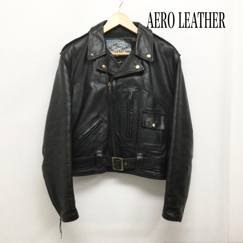 エアロレザー Aero Leather ジャケット、上着 ライダース aero leather ダブルライダース 飛行機タグ 茶芯　裏地ブランケット 38 無地 黒 / ブラック / black メンズ USED 古着 中古 50160304