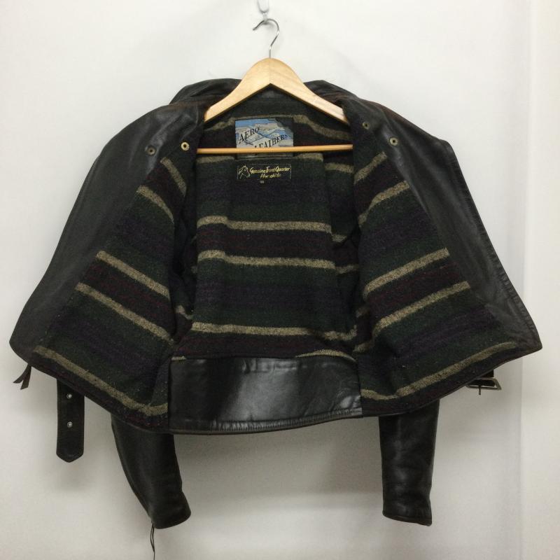 エアロレザー Aero Leather ジャケット、上着 ライダース aero leather ダブルライダース 飛行機タグ 茶芯　裏地ブランケット 38 無地 黒 / ブラック / black メンズ USED 古着 中古 50160304