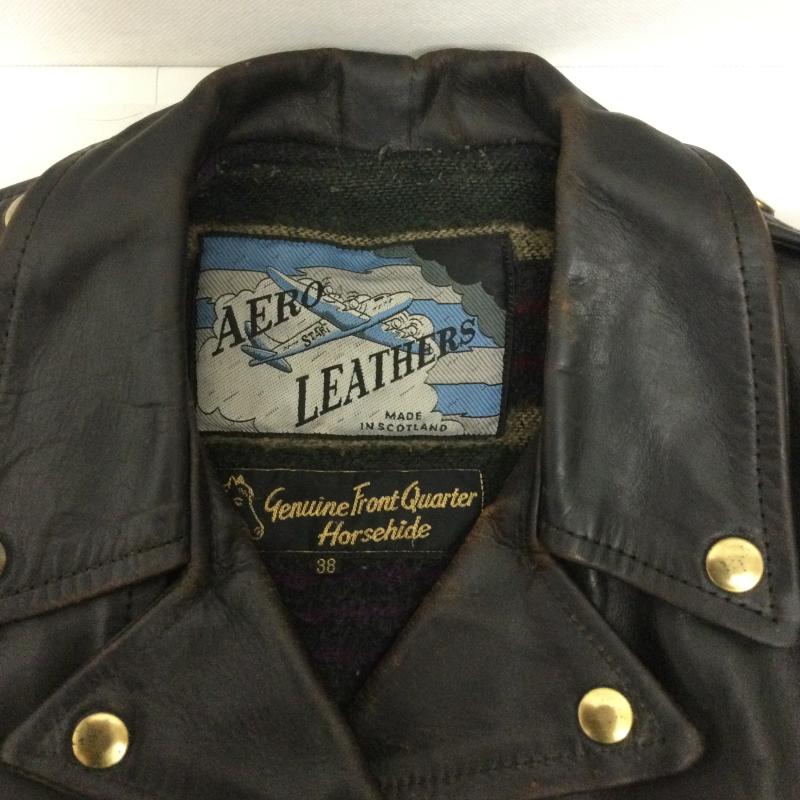 エアロレザー Aero Leather ジャケット、上着 ライダース aero leather ダブルライダース 飛行機タグ 茶芯　裏地ブランケット 38 無地 黒 / ブラック / black メンズ USED 古着 中古 50160304