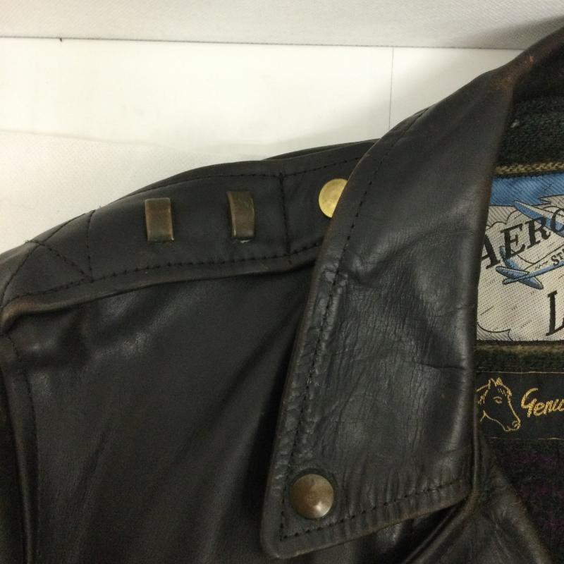 エアロレザー Aero Leather ジャケット、上着 ライダース aero leather ダブルライダース 飛行機タグ 茶芯　裏地ブランケット 38 無地 黒 / ブラック / black メンズ USED 古着 中古 50160304