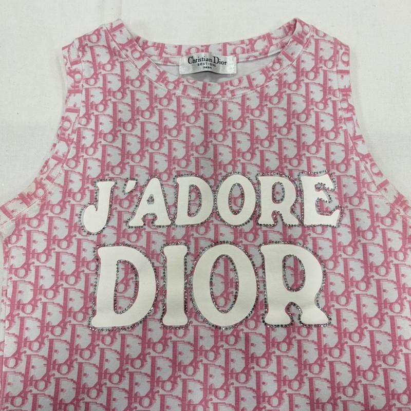 クリスチャンディオール Christian Dior タンクトップ タンクトップ JADORE ジャドール ロゴ 総柄 ラインストーン タンクトップ - ロゴ、文字 X プリント 桃 / ピンク / pink X 白 / ホワイト / white X 銀 / シルバー / silver color レディース USED 古着 中古 50160317