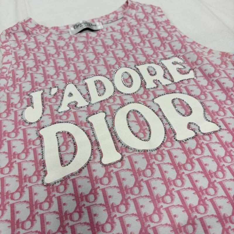 クリスチャンディオール Christian Dior タンクトップ タンクトップ JADORE ジャドール ロゴ 総柄 ラインストーン タンクトップ - ロゴ、文字 X プリント 桃 / ピンク / pink X 白 / ホワイト / white X 銀 / シルバー / silver color レディース USED 古着 中古 50160317