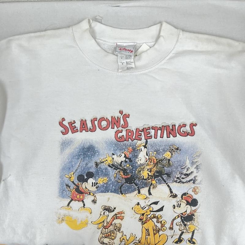 ディズニー Disney トレーナー 長袖 90s Vintage disney store ミッキーマウス スウェット L プリント 白 / ホワイト / white メンズ USED 古着 中古 50160328