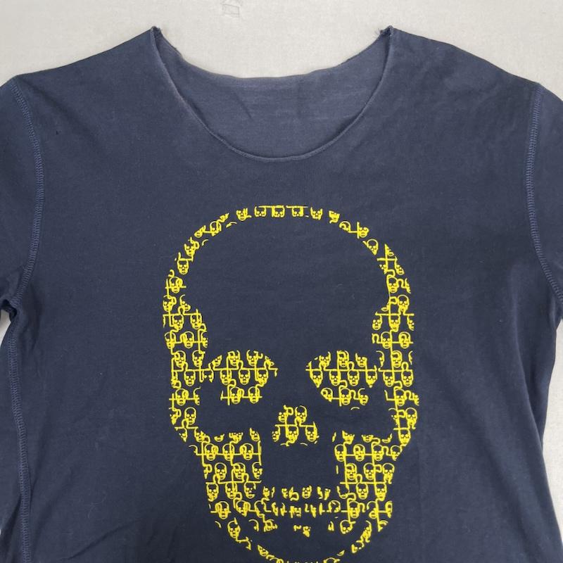 ルシアンペラフィネ Lucien Pellat-Finet Tシャツ 半袖 スカル ドクロ フロント プリント カットオフ Tシャツ S 紺 / ネイビー / navy メンズ USED 古着 中古 50160387