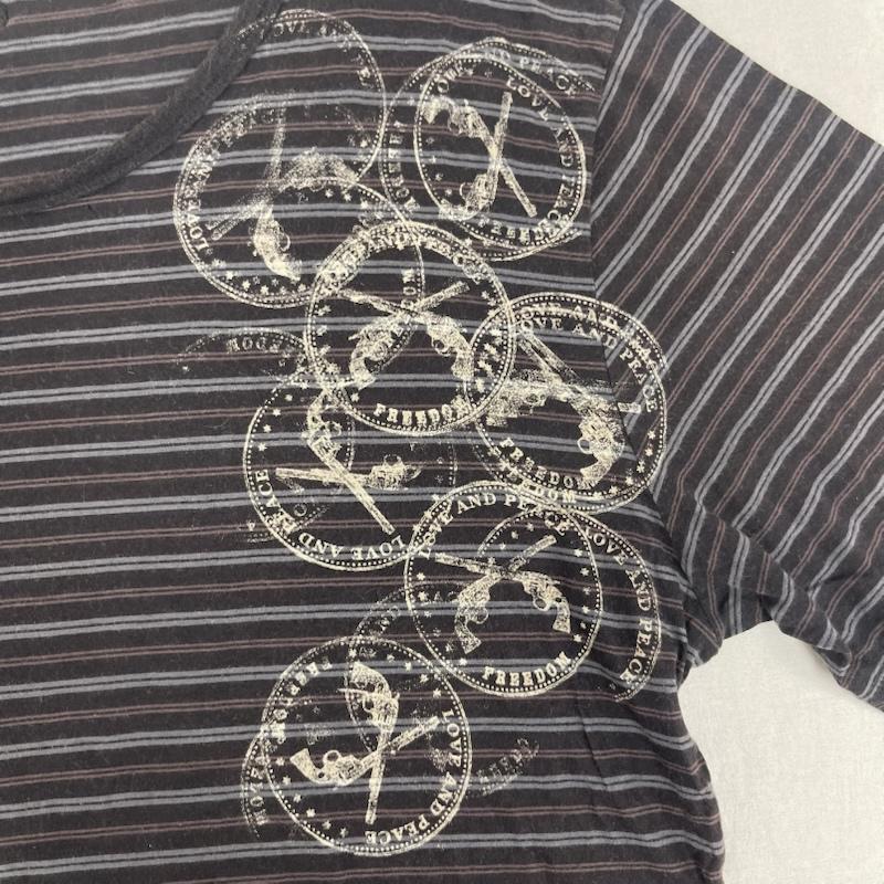 ロエン ROEN カットソー 半袖 日本製 メッセージ デザイン ボーダー柄 Tシャツ 08mrt-14 3 青 / ブルー / blue メンズ USED 古着 中古 50160394