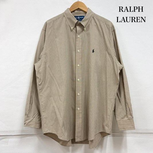ラルフローレン RALPHLAUREN シャツ、ブラウス 長袖 90s ボタンダウン 長袖 チェック シャツ ポニー刺繡 BLAKE vintage ヴィンテージ LL チェック X ワンポイント X ロゴ、文字 X 刺繍 ベージュ / ベージュ / beige X 黒 / ブラック / black メンズ USED 古着 中古 50160400