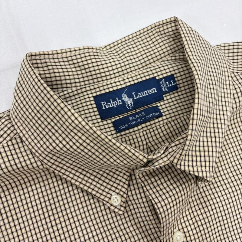 ラルフローレン RALPHLAUREN シャツ、ブラウス 長袖 90s ボタンダウン 長袖 チェック シャツ ポニー刺繡 BLAKE vintage ヴィンテージ LL チェック X ワンポイント X ロゴ、文字 X 刺繍 ベージュ / ベージュ / beige X 黒 / ブラック / black メンズ USED 古着 中古 50160400