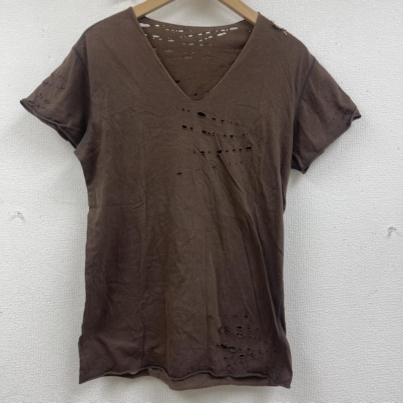 ルシアンペラフィネ Lucien Pellat-Finet カットソー 半袖 05ss ダメージ カットオフ 加工 バックプリント ヴィンテージ Tシャツ 茶 / ブラウン / brown メンズ USED 古着 中古 50160403