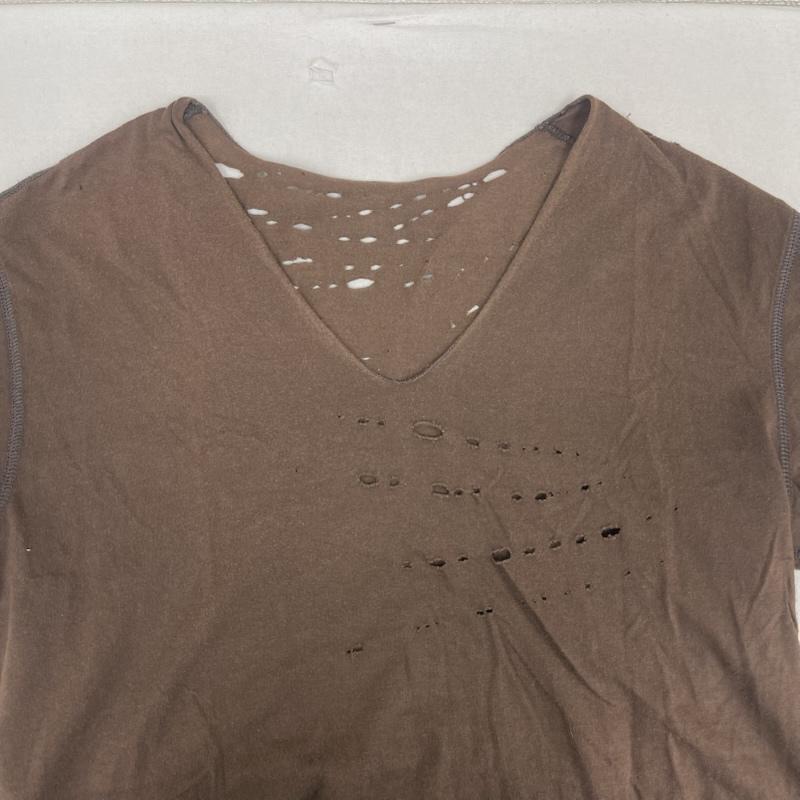 ルシアンペラフィネ Lucien Pellat-Finet カットソー 半袖 05ss ダメージ カットオフ 加工 バックプリント ヴィンテージ Tシャツ 茶 / ブラウン / brown メンズ USED 古着 中古 50160403
