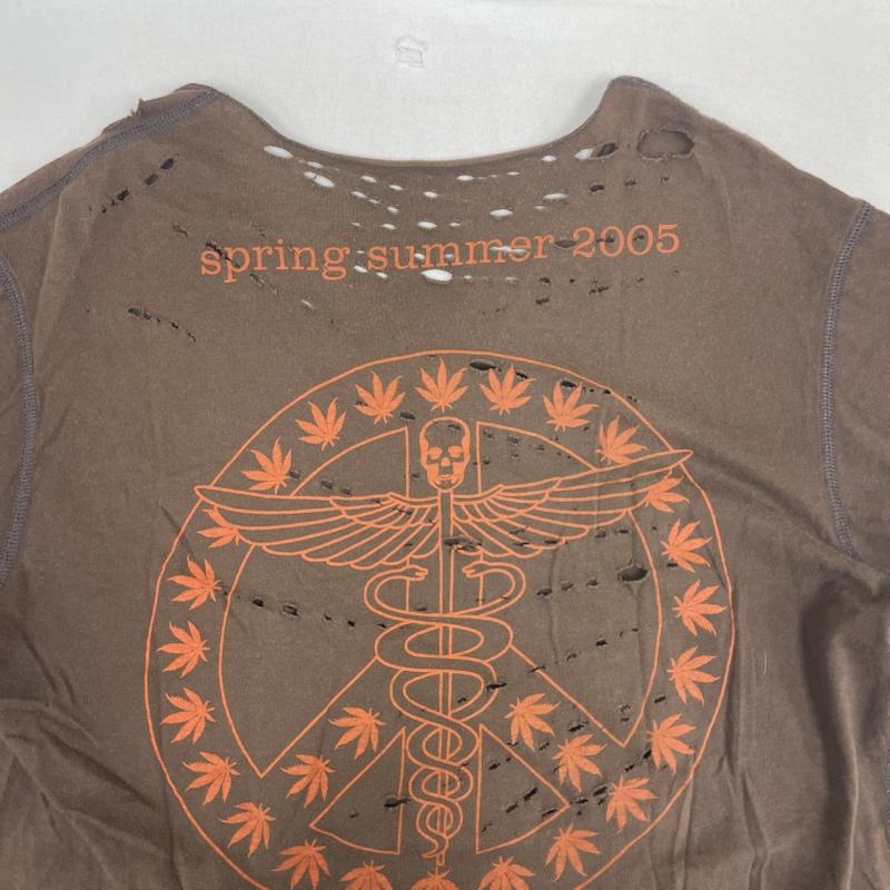 ルシアンペラフィネ Lucien Pellat-Finet カットソー 半袖 05ss ダメージ カットオフ 加工 バックプリント ヴィンテージ Tシャツ 茶 / ブラウン / brown メンズ USED 古着 中古 50160403