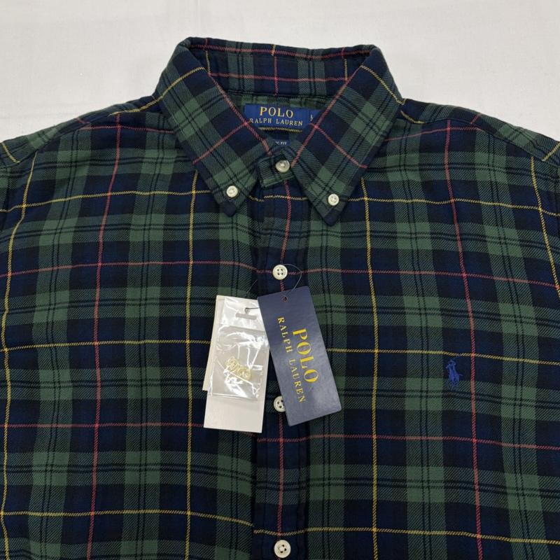 ポロラルフローレン POLO RALPH LAUREN シャツ、ブラウス 長袖 ボタンダウン クラシックフィット 長袖 tタータンチェックシャツ ポニー刺繡 ネルシャツ L チェック X ワンポイント X ロゴ、文字 X 刺繍 緑 / グリーン / green X 紺 / ネイビー / navy メンズ USED 古着 中古 50160407