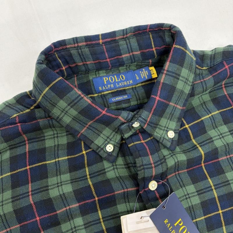 ポロラルフローレン POLO RALPH LAUREN シャツ、ブラウス 長袖 ボタンダウン クラシックフィット 長袖 tタータンチェックシャツ ポニー刺繡 ネルシャツ L チェック X ワンポイント X ロゴ、文字 X 刺繍 緑 / グリーン / green X 紺 / ネイビー / navy メンズ USED 古着 中古 50160407