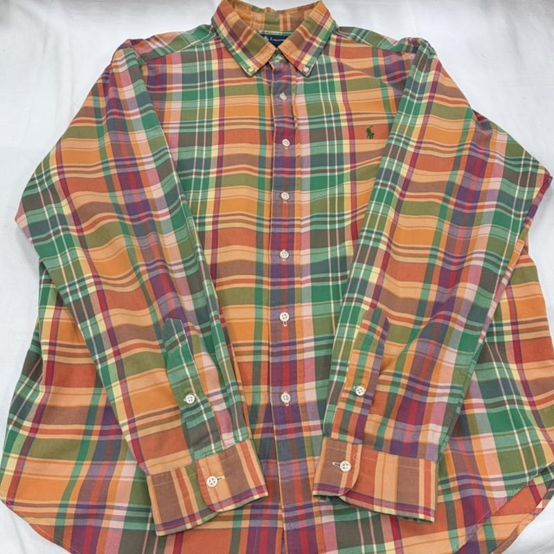 ラルフローレン RALPHLAUREN シャツ、ブラウス 長袖 90s ボタンダウン クラシックフィット 長袖 マドラスチェックシャツ ポニー刺繡 ネルシャツ vintage ヴィンテージ XL チェック X ロゴ、文字 X 刺繍 橙 / オレンジ / orange X 緑 / グリーン / green X 桃 / ピンク / pink X 紫 / パープル / purple メンズ USED 古着 中古 50160411