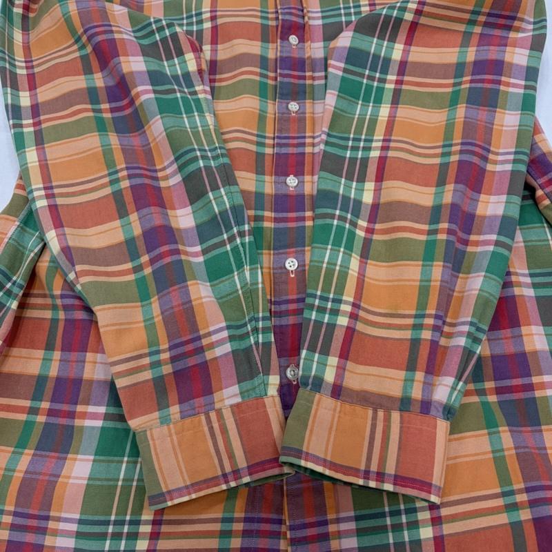 ラルフローレン RALPHLAUREN シャツ、ブラウス 長袖 90s ボタンダウン クラシックフィット 長袖 マドラスチェックシャツ ポニー刺繡 ネルシャツ vintage ヴィンテージ XL チェック X ロゴ、文字 X 刺繍 橙 / オレンジ / orange X 緑 / グリーン / green X 桃 / ピンク / pink X 紫 / パープル / purple メンズ USED 古着 中古 50160411