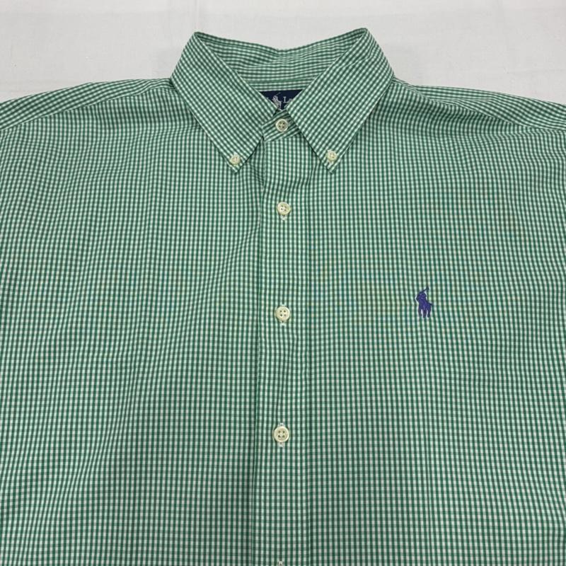 ラルフローレン RALPHLAUREN シャツ、ブラウス 半袖 90s ボタンダウン 半袖 ギンガムチェックシャツ ポニー刺繡 BLAKE vintage ヴィンテージ L チェック X ワンポイント X ロゴ、文字 X 刺繍 緑 / グリーン / green X 紫 / パープル / purple メンズ USED 古着 中古 50160418