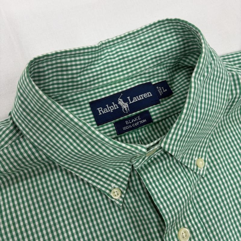ラルフローレン RALPHLAUREN シャツ、ブラウス 半袖 90s ボタンダウン 半袖 ギンガムチェックシャツ ポニー刺繡 BLAKE vintage ヴィンテージ L チェック X ワンポイント X ロゴ、文字 X 刺繍 緑 / グリーン / green X 紫 / パープル / purple メンズ USED 古着 中古 50160418