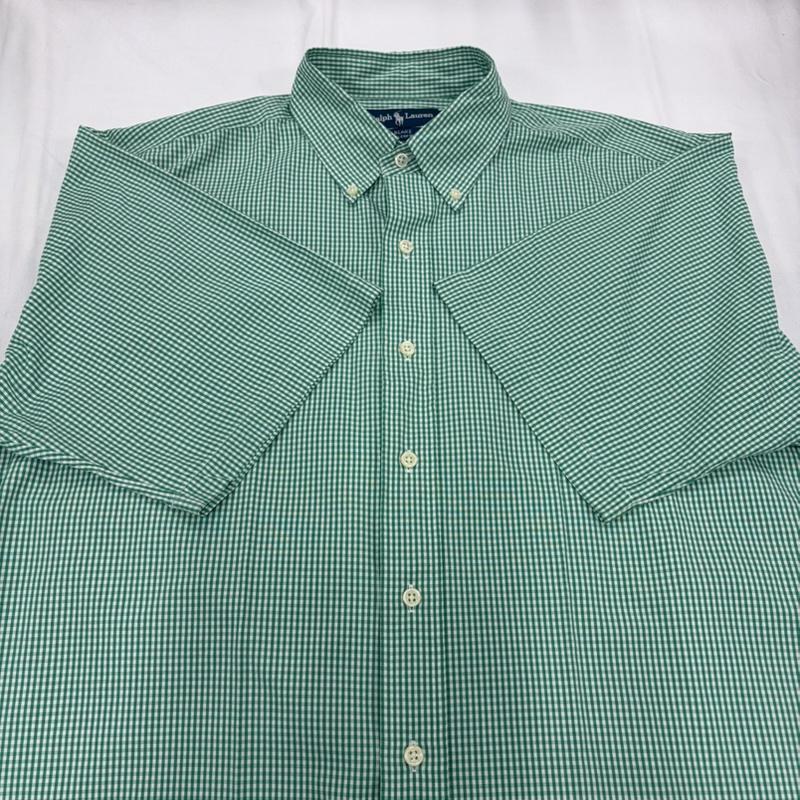 ラルフローレン RALPHLAUREN シャツ、ブラウス 半袖 90s ボタンダウン 半袖 ギンガムチェックシャツ ポニー刺繡 BLAKE vintage ヴィンテージ L チェック X ワンポイント X ロゴ、文字 X 刺繍 緑 / グリーン / green X 紫 / パープル / purple メンズ USED 古着 中古 50160418