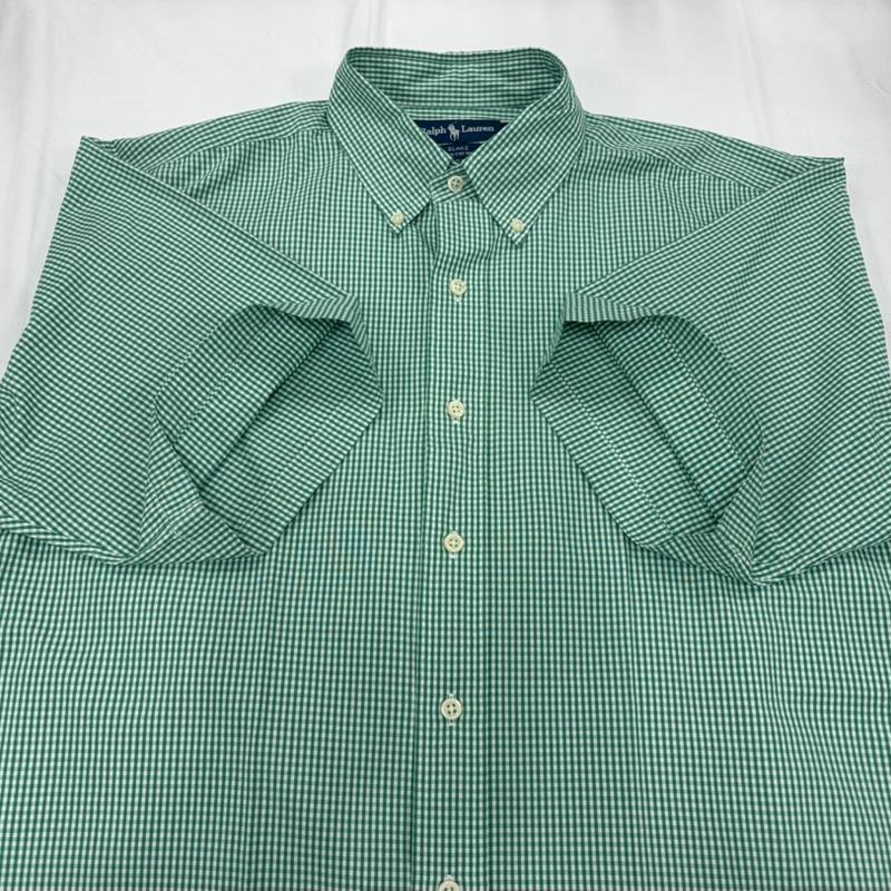 ラルフローレン RALPHLAUREN シャツ、ブラウス 半袖 90s ボタンダウン 半袖 ギンガムチェックシャツ ポニー刺繡 BLAKE vintage ヴィンテージ L チェック X ワンポイント X ロゴ、文字 X 刺繍 緑 / グリーン / green X 紫 / パープル / purple メンズ USED 古着 中古 50160418