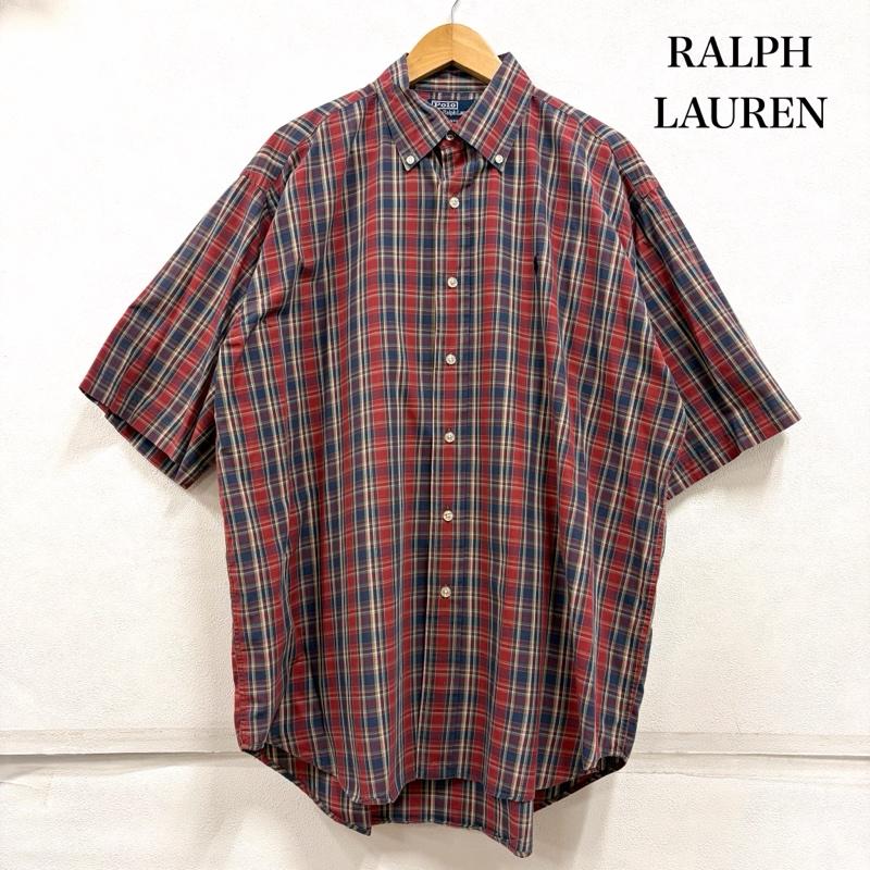 ポロバイラルフローレン Polo by RALPH LAUREN シャツ、ブラウス 半袖 90s OLD ボタンダウン 半袖 チェックシャツ ポニー刺繡 BLAIRE ヴィンテージ M チェック X ワンポイント X ロゴ、文字 X 刺繍 赤 / レッド / red X 紺 / ネイビー / navy メンズ USED 古着 中古 50160419