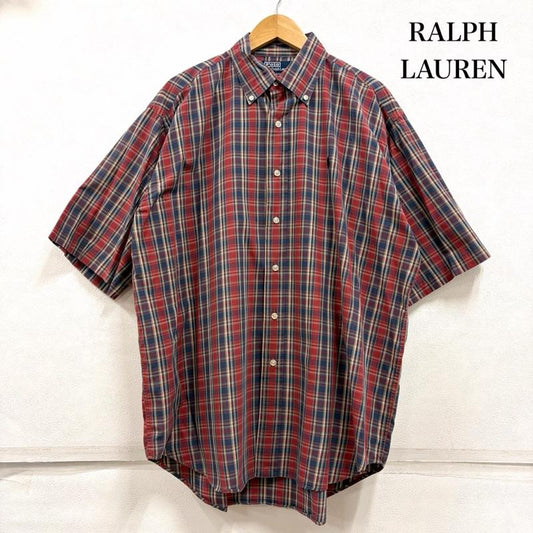 ポロバイラルフローレン Polo by RALPH LAUREN シャツ、ブラウス 半袖 90s OLD ボタンダウン 半袖 チェックシャツ ポニー刺繡 BLAIRE ヴィンテージ M チェック X ワンポイント X ロゴ、文字 X 刺繍 赤 / レッド / red X 紺 / ネイビー / navy メンズ USED 古着 中古 50160419