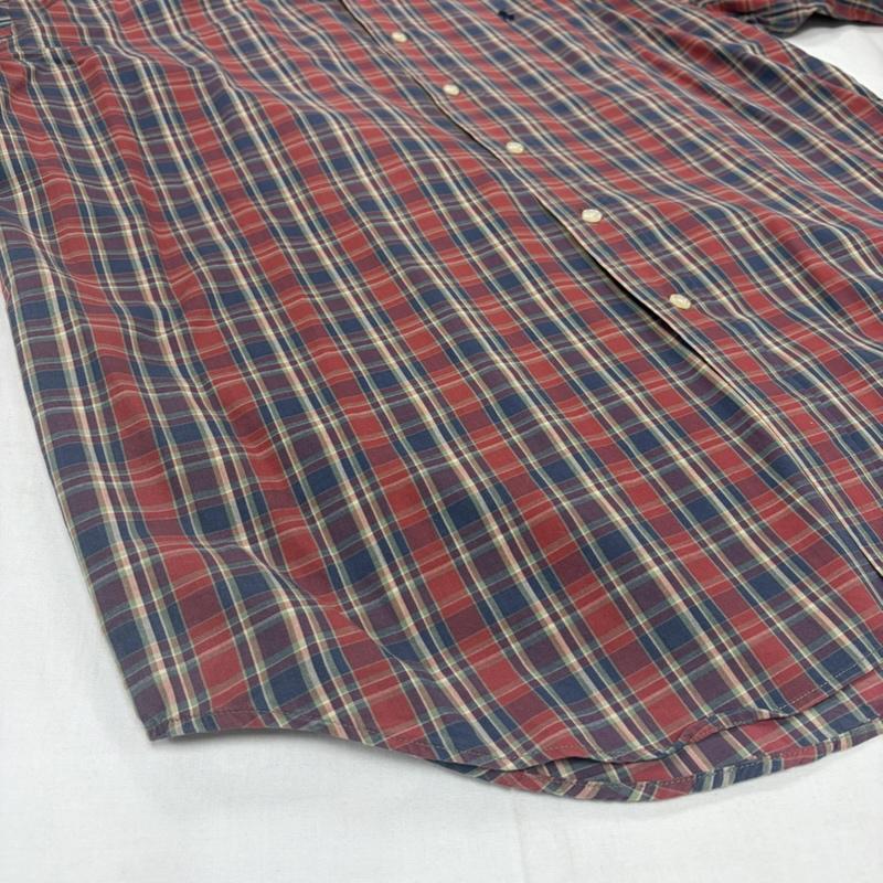 ポロバイラルフローレン Polo by RALPH LAUREN シャツ、ブラウス 半袖 90s OLD ボタンダウン 半袖 チェックシャツ ポニー刺繡 BLAIRE ヴィンテージ M チェック X ワンポイント X ロゴ、文字 X 刺繍 赤 / レッド / red X 紺 / ネイビー / navy メンズ USED 古着 中古 50160419