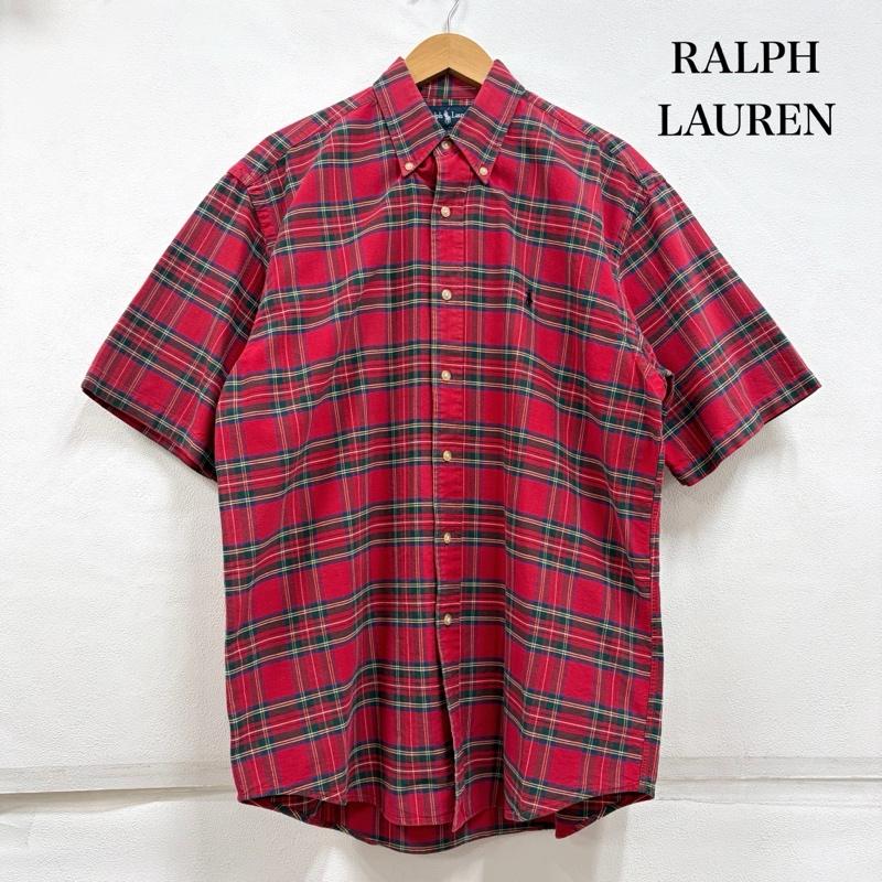ラルフローレン RALPHLAUREN シャツ、ブラウス 半袖 ボタンダウン 半袖 タータンチェックシャツ ポニー刺繡 M チェック X ワンポイント X ロゴ、文字 X 刺繍 赤 / レッド / red X 紺 / ネイビー / navy メンズ USED 古着 中古 50160421