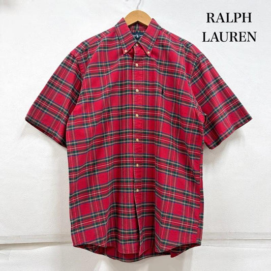 ラルフローレン RALPHLAUREN シャツ、ブラウス 半袖 ボタンダウン 半袖 タータンチェックシャツ ポニー刺繡 M チェック X ワンポイント X ロゴ、文字 X 刺繍 赤 / レッド / red X 紺 / ネイビー / navy メンズ USED 古着 中古 50160421